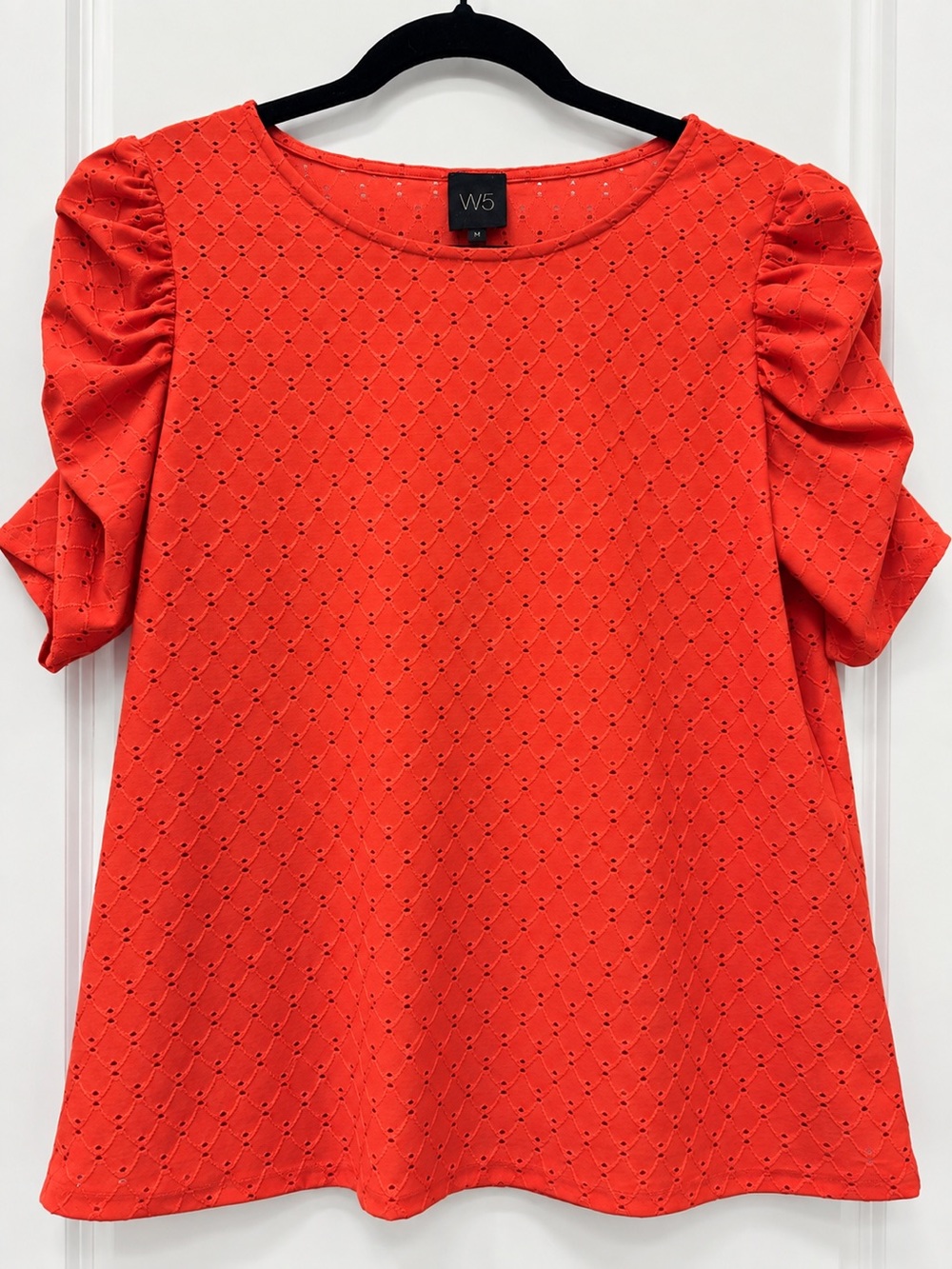 W5 Orange Eyelet Puff Sleeve Top Size M